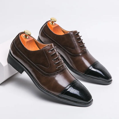 Casual Fashionable Men's Leather Shoes Trendy Business Formal Shoes Breathable Low Top Lace-Up Slip-On round Toe Rubber Sole