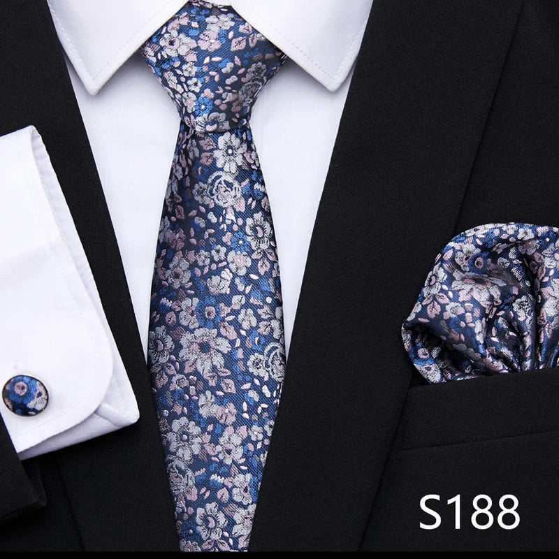 Hot Sale Holiday Gift Tie Pocket Squares Cufflink Set Necktie Dot Man Dark Grey Wedding Accessories Performance