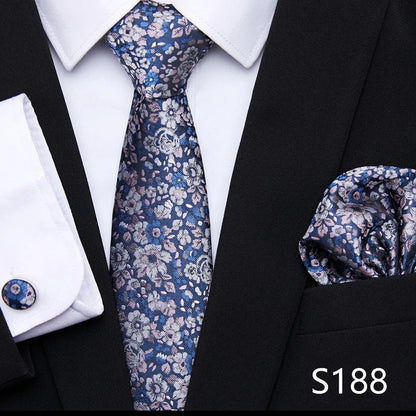 Hot Sale Holiday Gift Tie Pocket Squares Cufflink Set Necktie Dot Man Dark Grey Wedding Accessories Performance