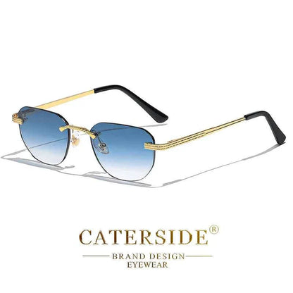 CATERSIDE New Retro Rimless Sunglasses Men Pilot Cupronickel Frame Brand Design Sun Glasses Women Festival Party Travel Eyewear