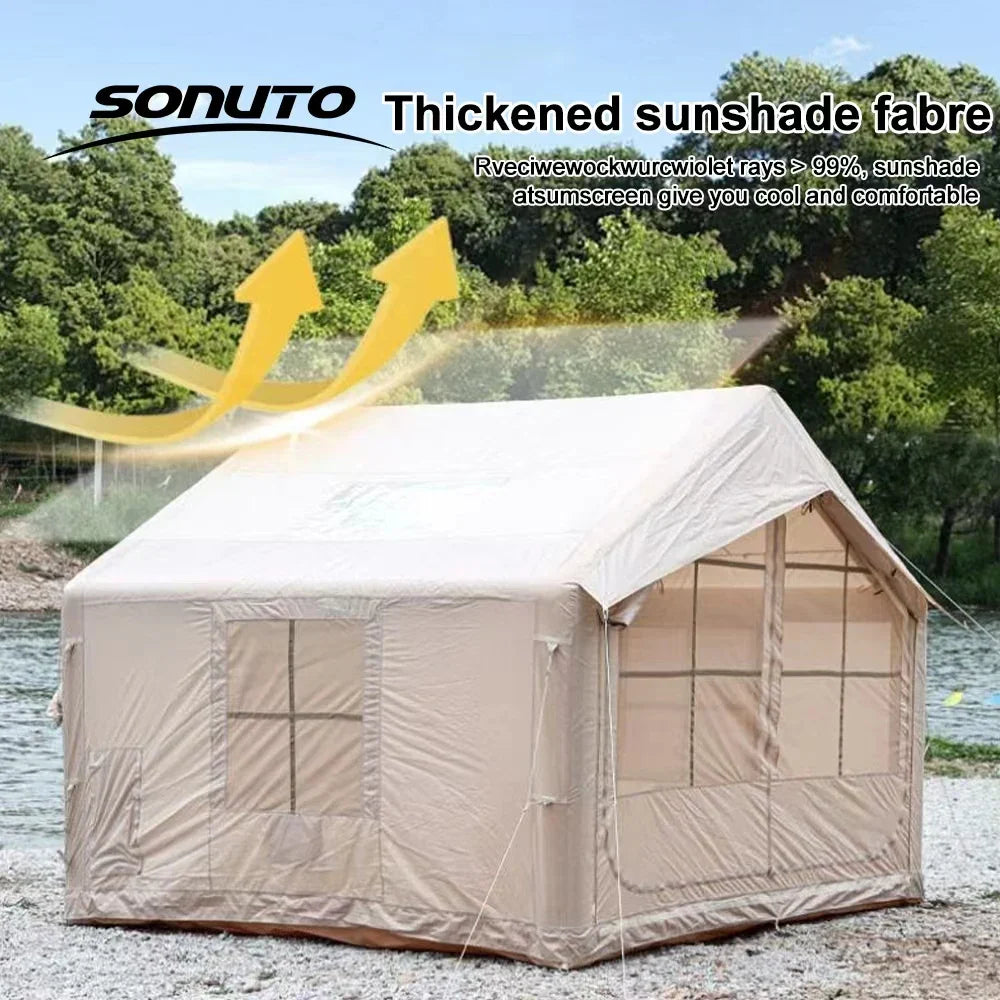 7.5㎡ Quick Setup Large Inflatable Tent with Pump Windproof 420D Oxford Fabric Instant Air Tent for Camping Beach Party Garden