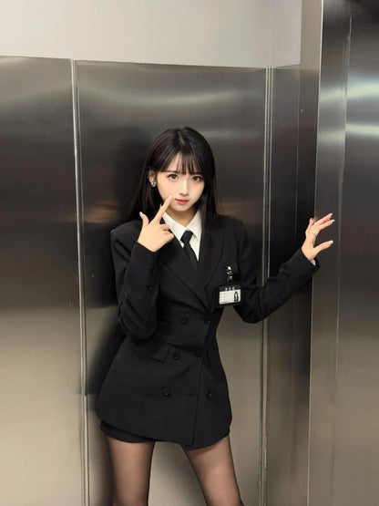 Korean Style Elegant Women 3 Piece Set Slim Blazer Coat + Design Blouse + Mini Skirt Y2k Harajuku Retro New Fashion Outfits 2025