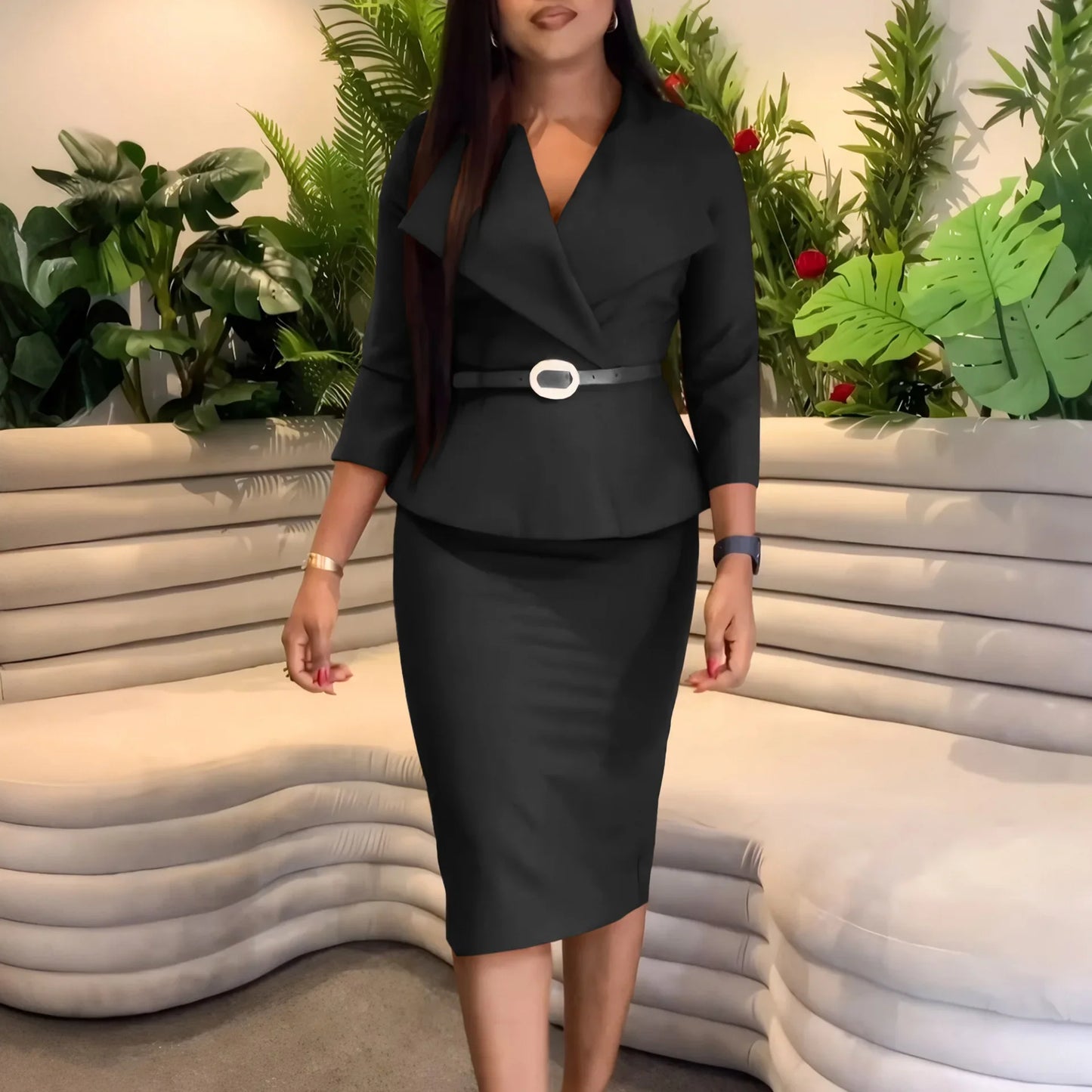 Elegant Dashiki African Dresses for Women Autumn Fashion African 3/4 Sleeve Polyester Midi Bodycon Dress African Clothes S-3XL