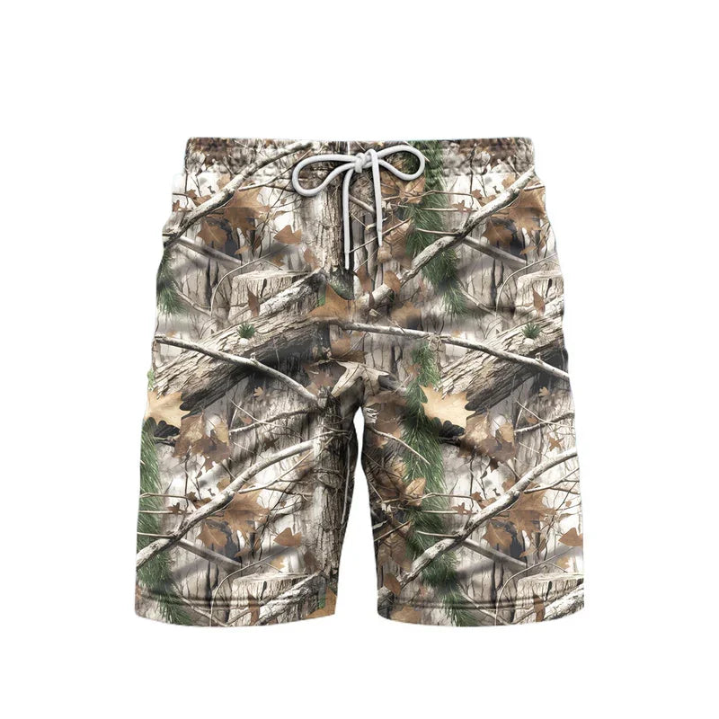Men's Camo Tree Print Beach Shorts – Breathable Casual Outdoor Shorts 2025