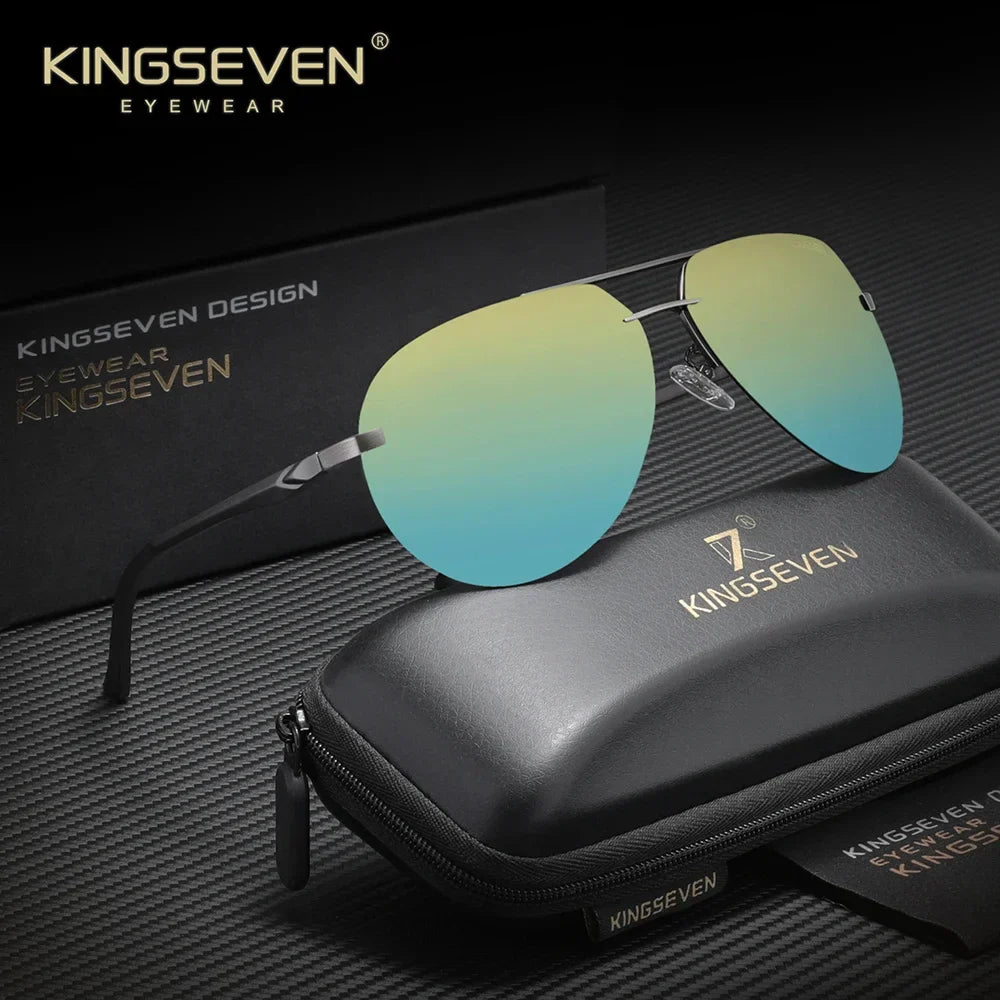 KINGSEVEN Brand Pilot Rimless Sunglasses Polarized UV400 Men Women Glasses Driving Eyewear