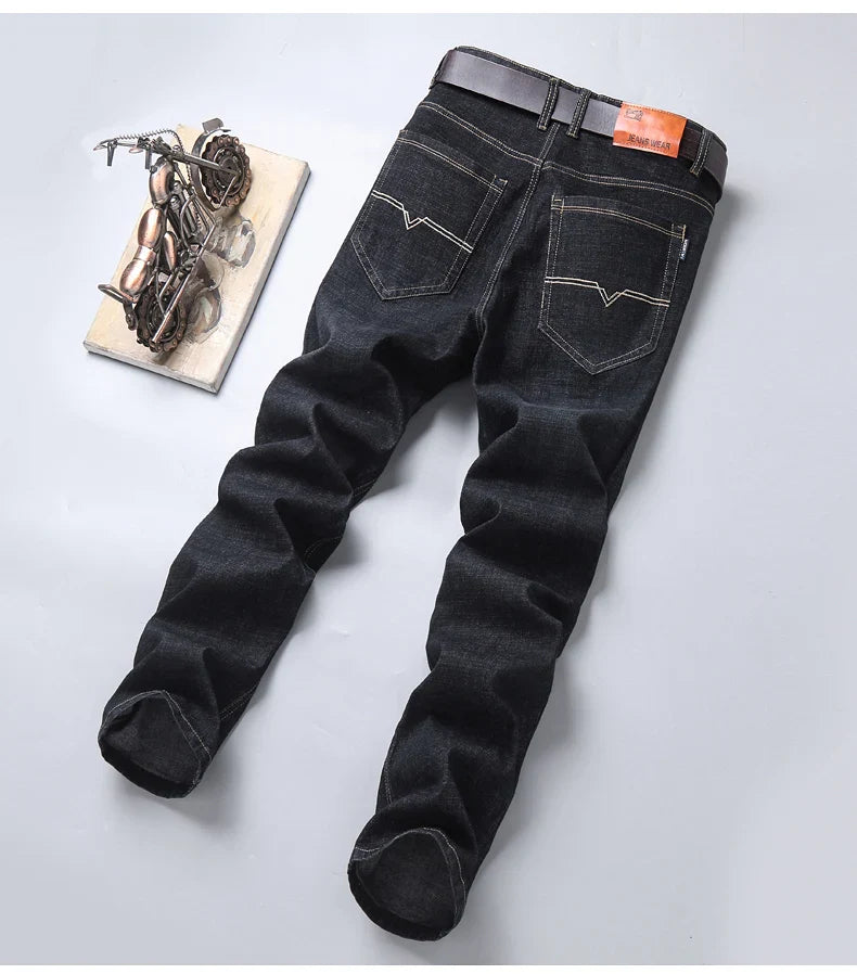 2024 NEW Men's Classic Style Casual Stretch Slim Jean Pants Male Brand Denim Trousers Black Blue Fashion Business Jeans