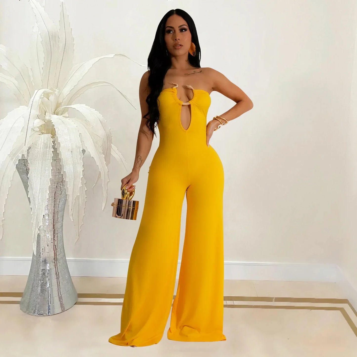 Summer Sexy Backless Women's Jumpsuit Fashionable Slim Fit Elegant Package hip Wide Leg Long Pants Female Party Jumpsuit 2025