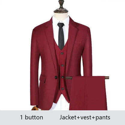 High Quality Men Suits 3 Pieces Elegant Blazer 2 Sets Luxury Wedding Business Vest Pants Coats 2023 Formal Jackets