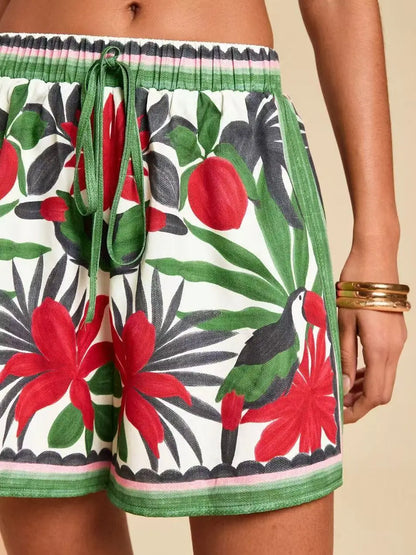Women's Tropical Print High Waist Shorts – Elegant Casual Vacation Short Pants