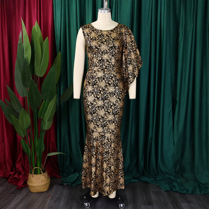 FairyShely 2024 One Shoulder Long Sleeve Plus Size Dress Sexy Women Print Large Big Dresses Lady Party Tight Curvy Sheath Dress