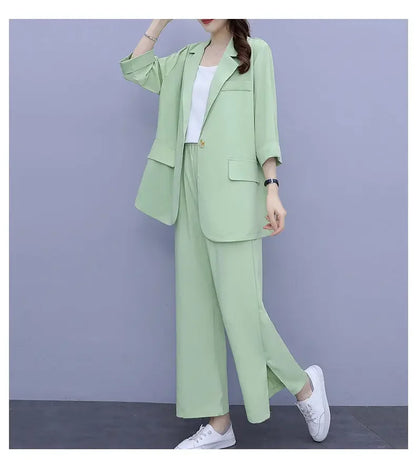 2026 Women Spring New Casual Blazers Jacket Trousers Matching Set Korean Elegant Loose Suit Coat Pants Two Piece Female Clothing