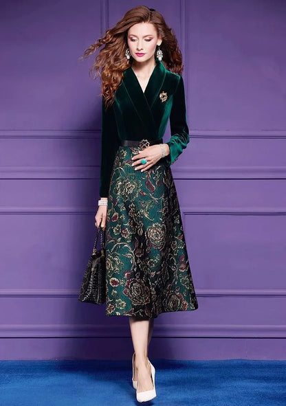 Spring Autumn Dress High End Women's Elegant Dresses Female Jacquard Gold Velvet Korean Slim Evening Party Female Maxi Vestidos