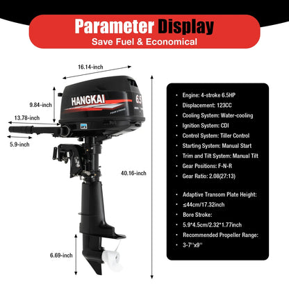 4-Stroke 6.5HP Outboard Motor 123CC, Gasoline Engine with with CDI Ignition & Water-cooling System for Inflatable Fishing Boat