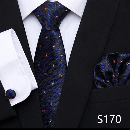 Hot Sale Holiday Gift Tie Pocket Squares Cufflink Set Necktie Dot Man Dark Grey Wedding Accessories Performance