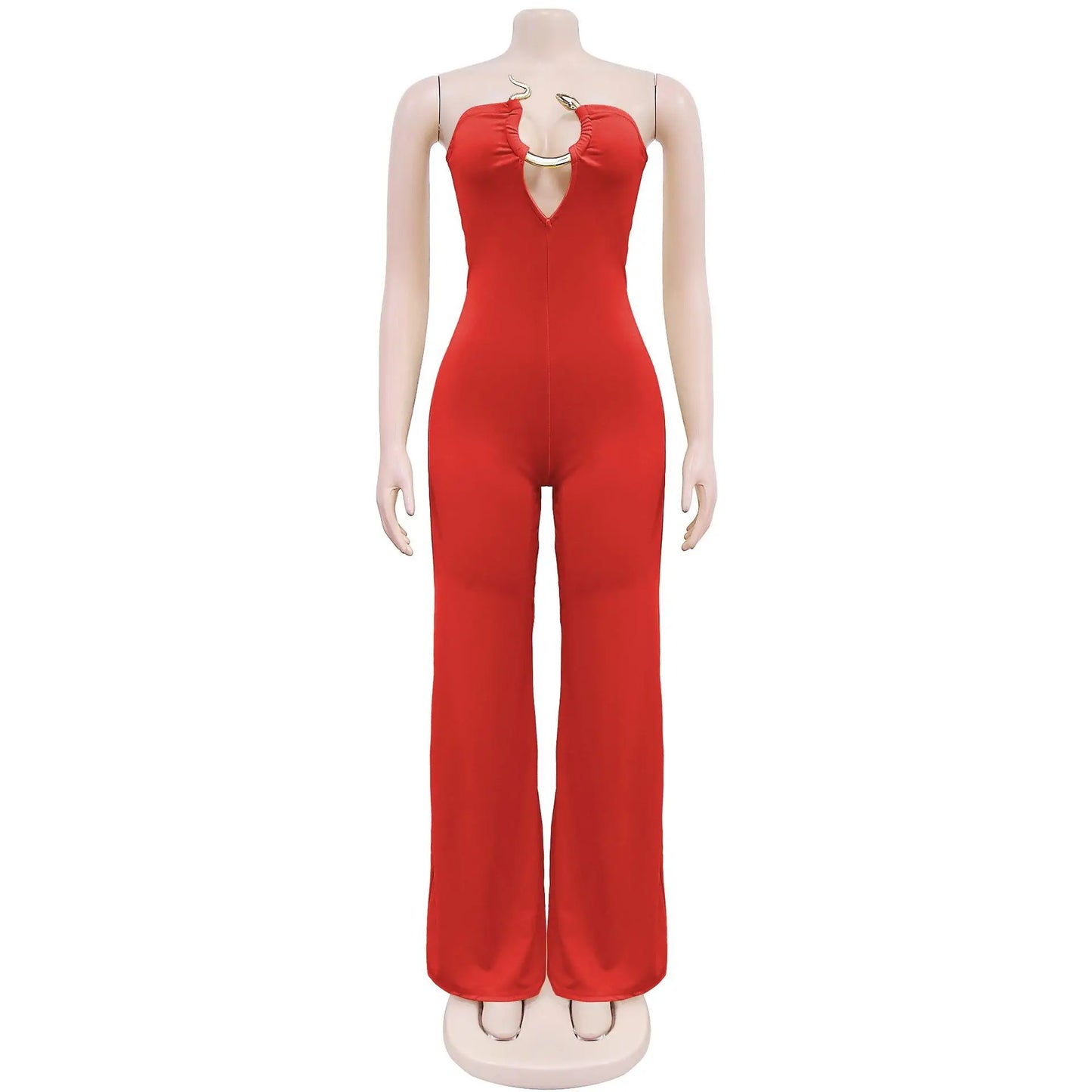Summer Sexy Backless Women's Jumpsuit Fashionable Slim Fit Elegant Package hip Wide Leg Long Pants Female Party Jumpsuit 2025