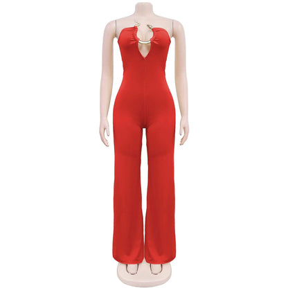 Summer Sexy Backless Women's Jumpsuit Fashionable Slim Fit Elegant Package hip Wide Leg Long Pants Female Party Jumpsuit 2025