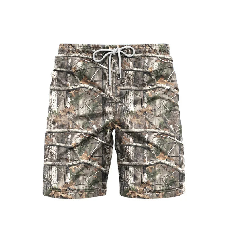 Men's Camo Tree Print Beach Shorts – Breathable Casual Outdoor Shorts 2025