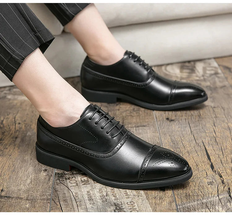 Men's Casual Leather Shoes Fashionable Simple Lace-Up Business Formal Shoes Large Size New Model Comfortable Rubber Sole