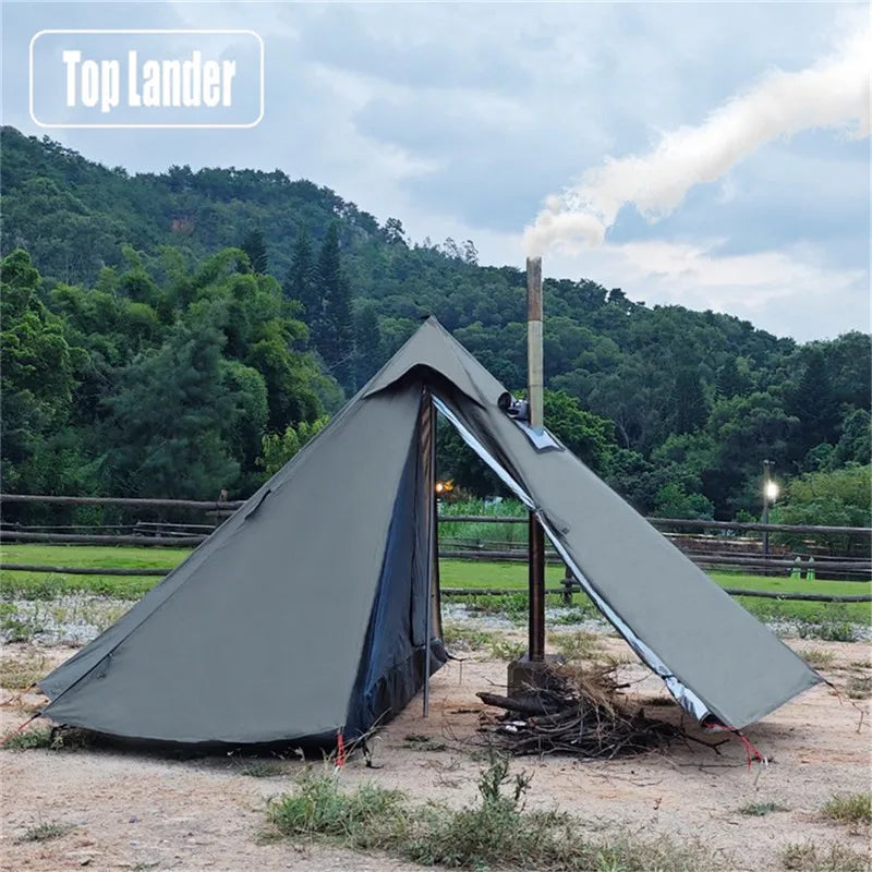 Camping Hot Tent with Chimney Window Outdoor Ultralight Tipi Teepee Tent Pyramid Double Layer Bushcraft 1 Person Tents Hot Tent