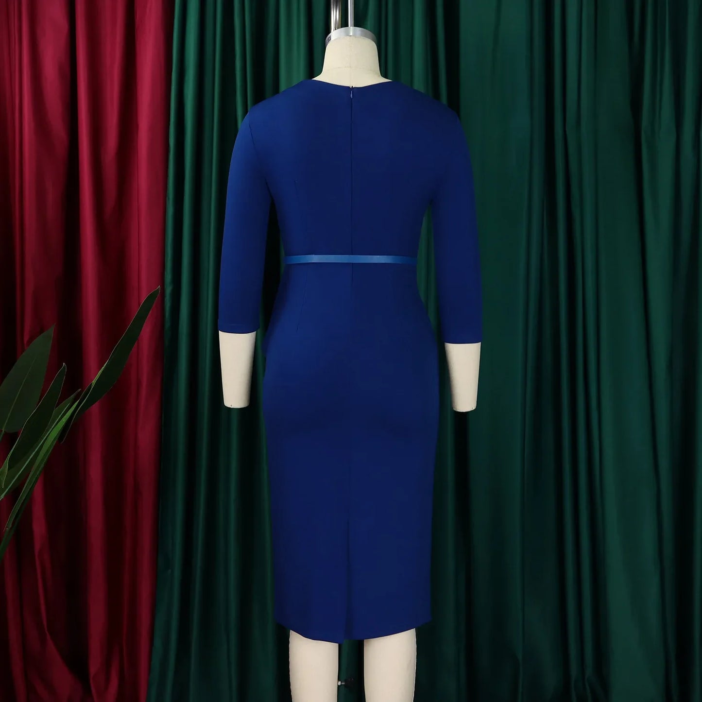 L-3XL Plus Size Elegant Midi Dress 2025 Spring Summer Women Office Lady Dress Casual 3/4 Sleeve Bandage Robe Oversize Dress