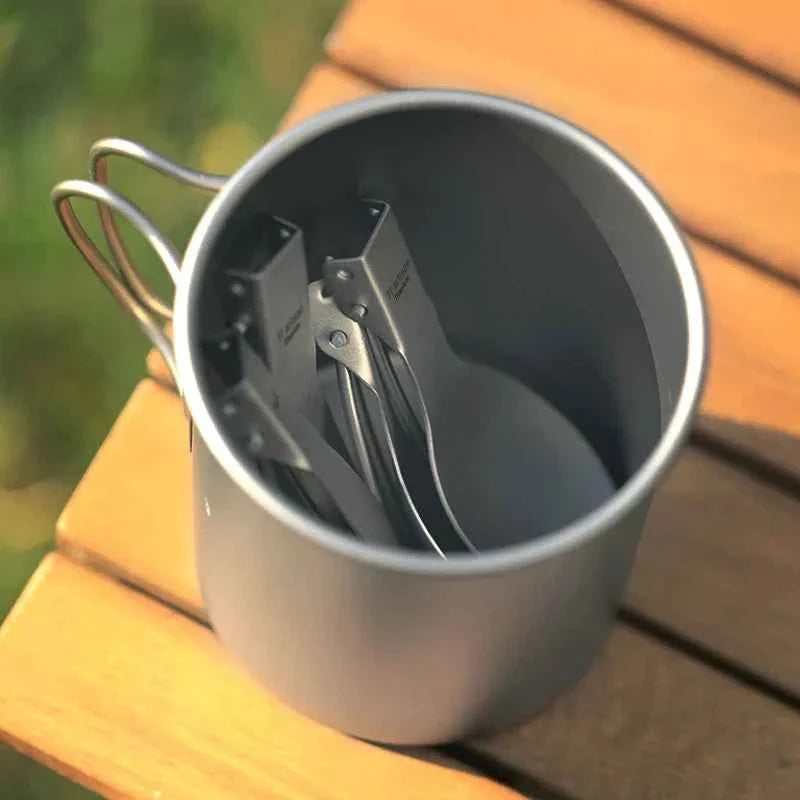 Tiartisan Titanium Foldable Cutlery Set - Portable Fork Spoon Knife for Outdoor Camping Hiking