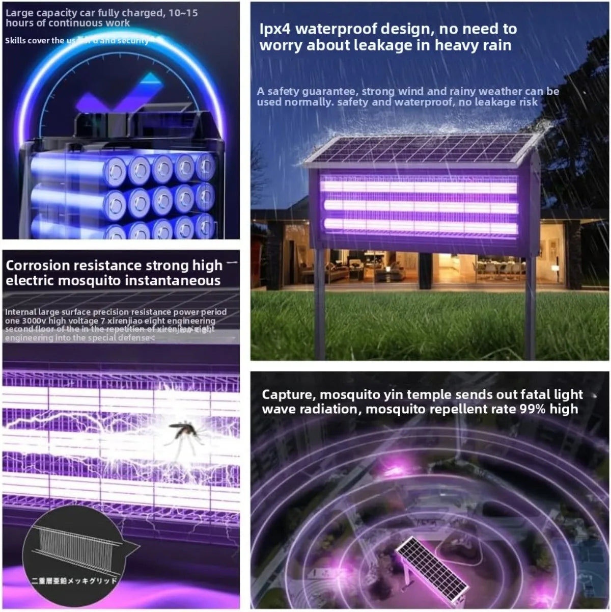 JOYINLED Powerful 15/40W Solar Mosquito Killer Lamp & Outdoor Garden Light, Waterproof Electric Insect Trap with UV Attractant