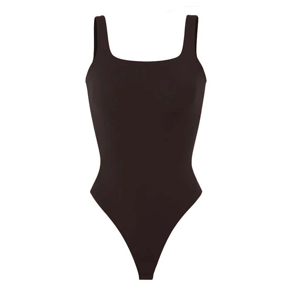 Bodysuits Women Sexy Body Suit One-Piece Romper Solid Sexy Sleeveless Square Neck Padded Tank Tops Jumpsuit Streewear Ladies