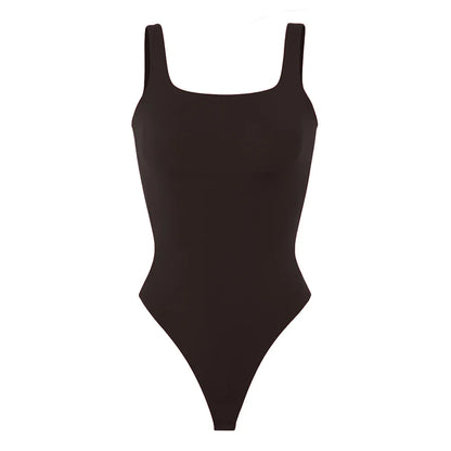 Bodysuits Women Sexy Body Suit One-Piece Romper Solid Sexy Sleeveless Square Neck Padded Tank Tops Jumpsuit Streewear Ladies