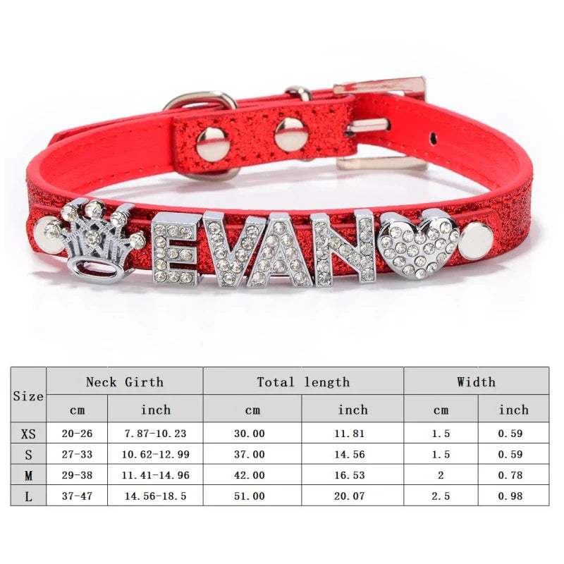 Personalized Dog Collar Bling Rhinestone DIY Names Puppy Cat Leather Collars Small Large Dog Necklace Free Name Pet Accessories