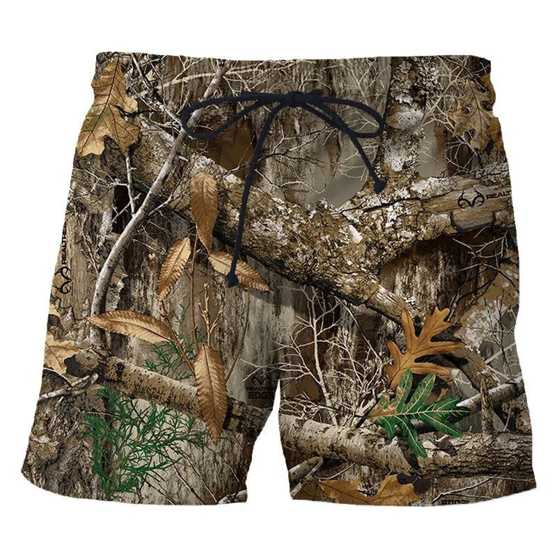 Men's 3D Camo Leaf Print Beach Shorts – Oversized Casual Board Shorts