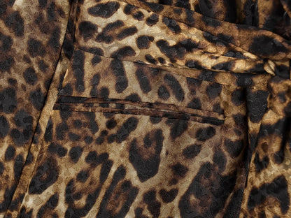 HH Women Autumn 2-Piece Set Chic Leopard Print Turn-Down Collar Pockets Belt Design Blazers+High Waist Zipper Wide-Leg Pants