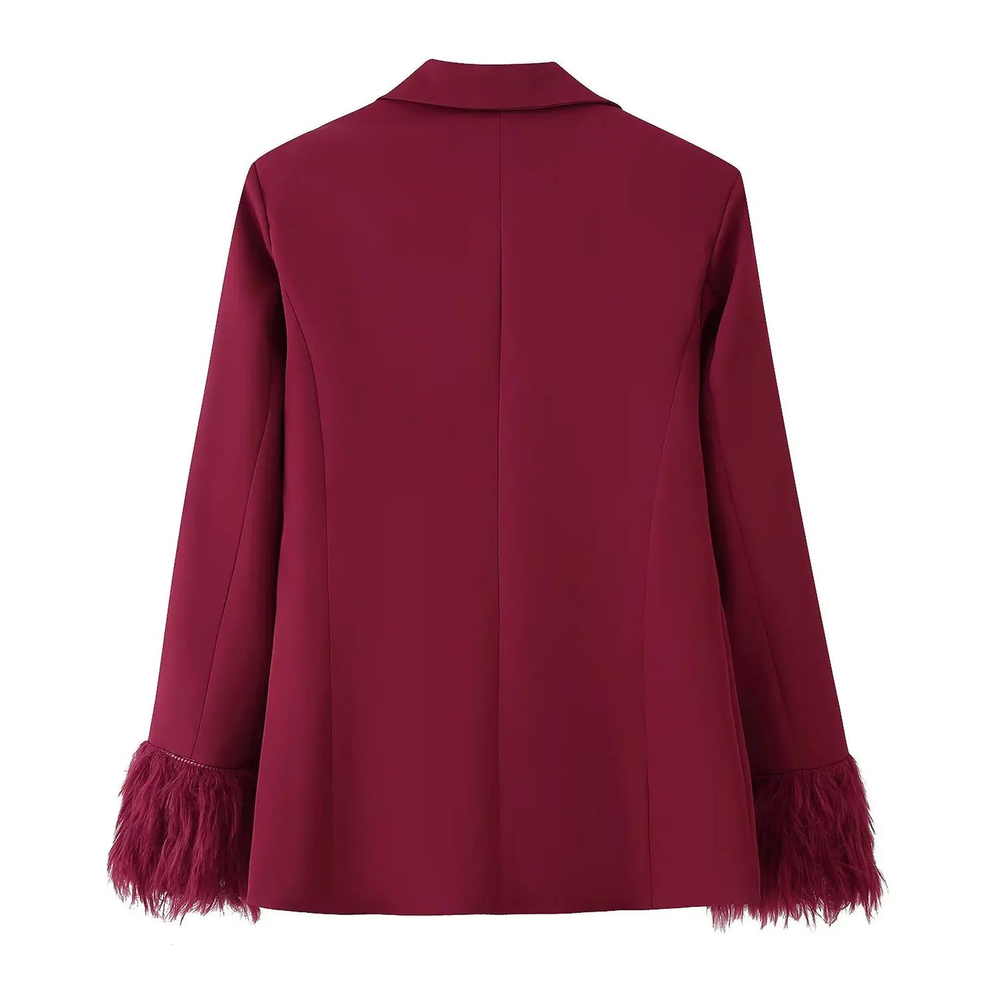 KONDALA 2025 Office Lady Fashion Slim Suits Single Breasted Feather Trim Blazer+Zipper Pockets Long Pants Fashion Female Suit