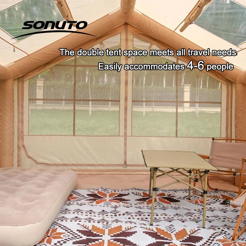 7.5㎡ Quick Setup Large Inflatable Tent with Pump Windproof 420D Oxford Fabric Instant Air Tent for Camping Beach Party Garden