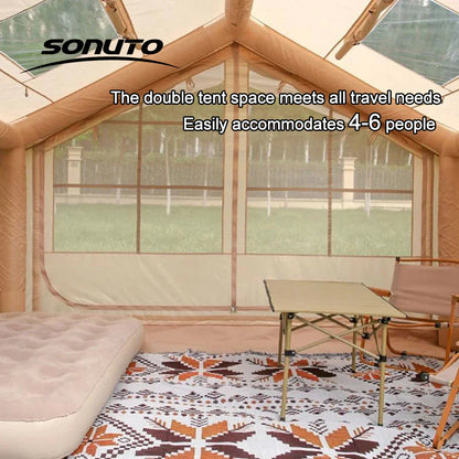 7.5㎡ Quick Setup Large Inflatable Tent with Pump Windproof 420D Oxford Fabric Instant Air Tent for Camping Beach Party Garden
