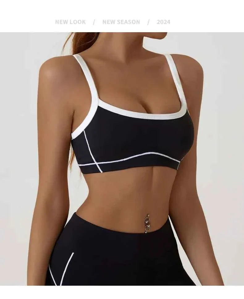 Women's Shock-Absorbing Sports Bra – Color Block Full Cup Breathable Gym & Yoga Tube Top