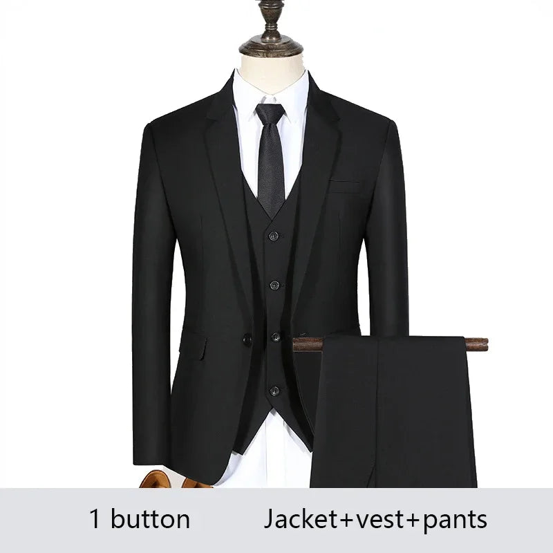 High Quality Men Suits 3 Pieces Elegant Blazer 2 Sets Luxury Wedding Business Vest Pants Coats 2023 Formal Jackets