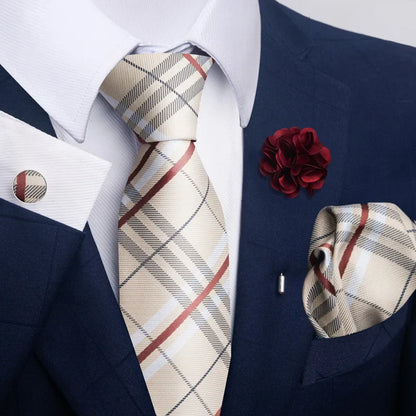 Luxury Mens Ties Floral Black Gold Ties Paisley NeckTie Pocket Square Cufflinks Brooch Set Men's Wedding Party Tie