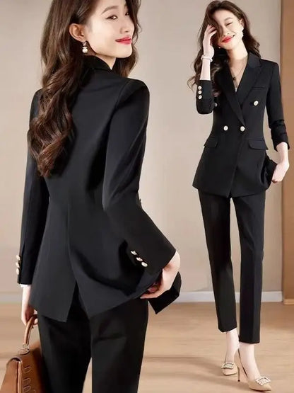 Black Career Suit Set for Women Spring Autumn 2025 New Style Student Uniform Long Sleeve Polyester Fiber Workwear Pants