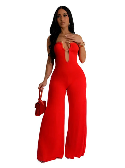 Summer Sexy Backless Women's Jumpsuit Fashionable Slim Fit Elegant Package hip Wide Leg Long Pants Female Party Jumpsuit 2025