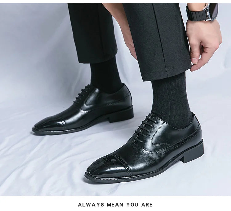 Casual Fashionable Men's Leather Shoes Trendy Business Formal Shoes Breathable Low Top Lace-Up Slip-On round Toe Rubber Sole
