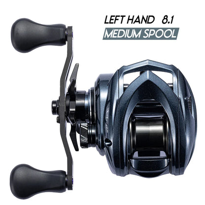 Baitcasting Reel – 12+1BB, 4 Gear Ratios, 6KG Drag, Left or Right Hand, Metal or Rubber Knob