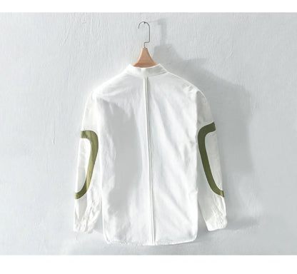 2024 New Spring and Summer Fresh Leisure Loose Embroidery Spliced Contrast Color Long Sleeve Workwear Thin Men's Shirt Coat