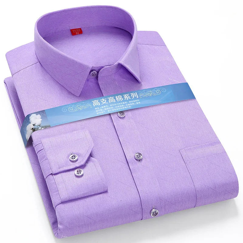 Plus Large 5XL 6XLsize Mens COTTON+Polyester NON-Iron Dress Shirt Regular Fit Soft Easy Care Smart Casual Purple Social Shirts
