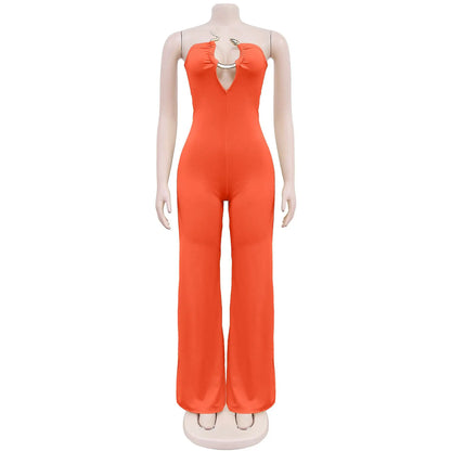 Summer Sexy Backless Women's Jumpsuit Fashionable Slim Fit Elegant Package hip Wide Leg Long Pants Female Party Jumpsuit 2025