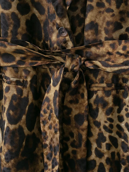 KONDALA Vintage Leopard Print Women Suits V Neck Sashes Long Sleeve Oversized Blazer+Wide Leg Pants Fashion 2025 Autumn Suits
