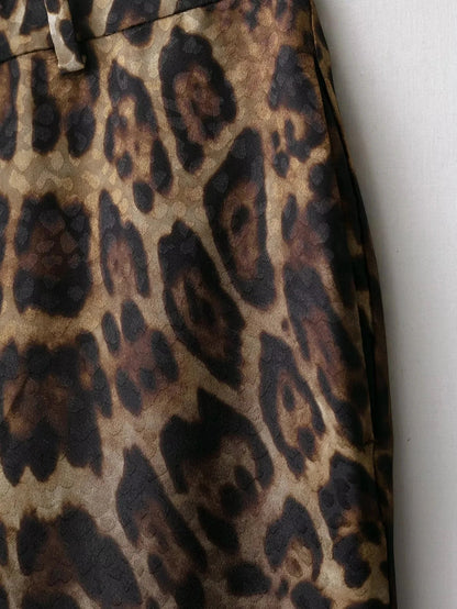 KONDALA Vintage Leopard Print Women Suits V Neck Sashes Long Sleeve Oversized Blazer+Wide Leg Pants Fashion 2025 Autumn Suits