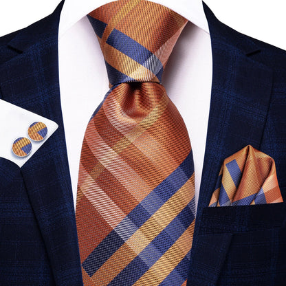 Hi-Tie Designer Silk Wedding Tie For Men Blue White Plaid Handky Cufflink Set Fashion Necktie For Men Business Party Wholesale