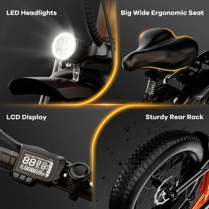 1000W Folding Electric Bike – 48V 20.8AH, 30+MPH, 80+ Miles, 20" Fat Tire, 7-Speed