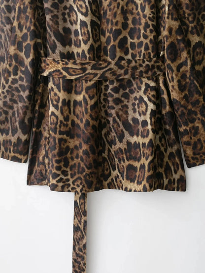 KONDALA Vintage Leopard Print Women Suits V Neck Sashes Long Sleeve Oversized Blazer+Wide Leg Pants Fashion 2025 Autumn Suits