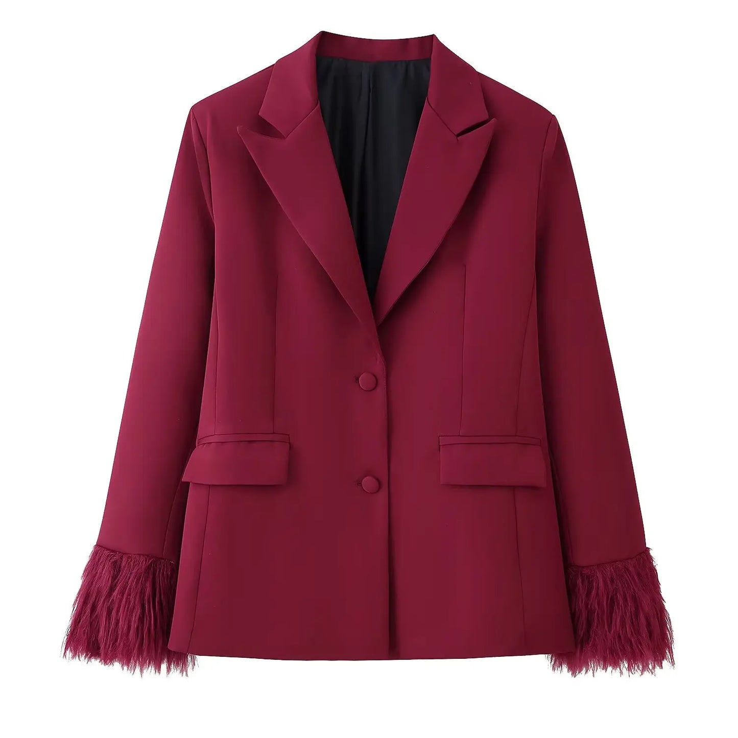 KONDALA 2025 Office Lady Fashion Slim Suits Single Breasted Feather Trim Blazer+Zipper Pockets Long Pants Fashion Female Suit